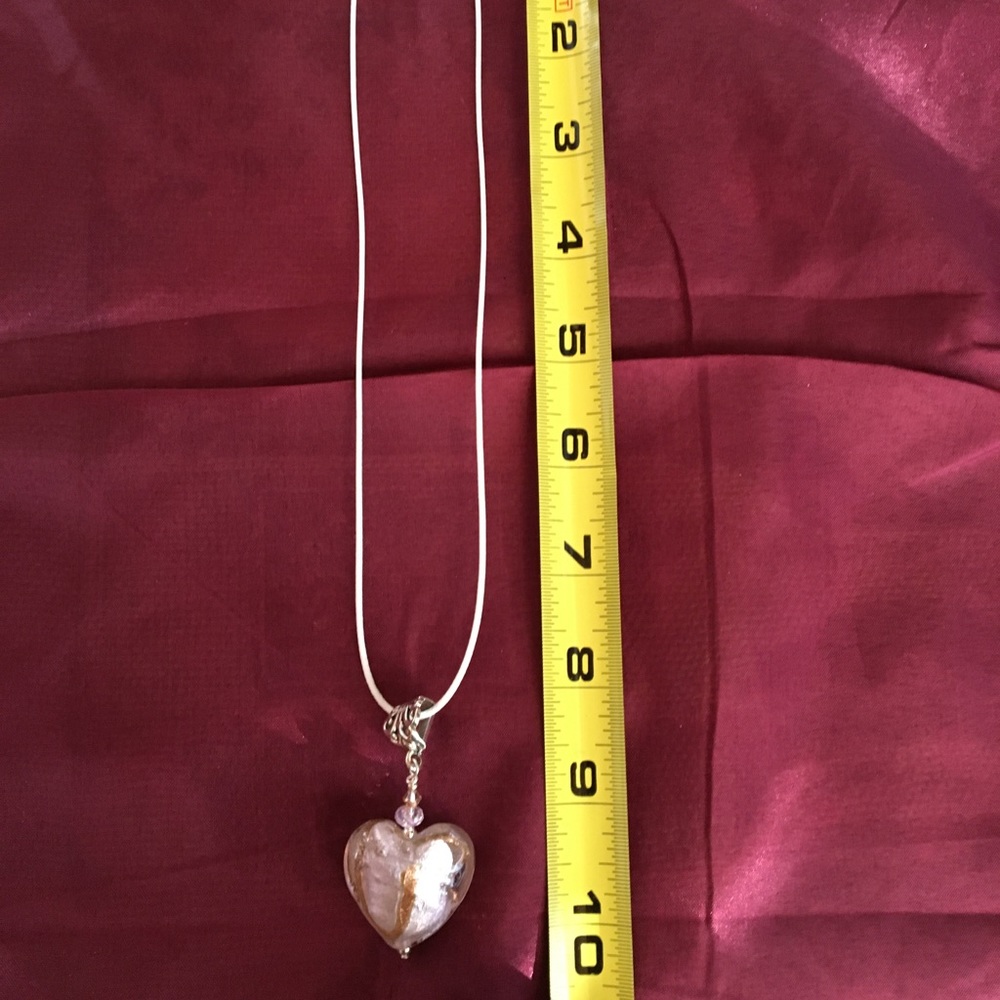 Glass heart pendant on white silk cord - Picture 3 of 8